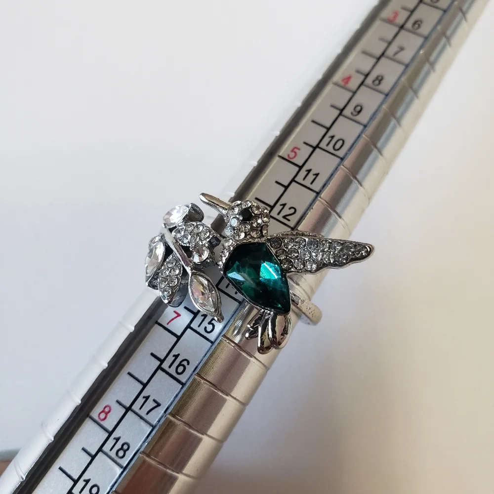 Elegant Natural Blue Stone Adjustable Hummingbird Ring for Women Glass Filled - Picture 9 of 10